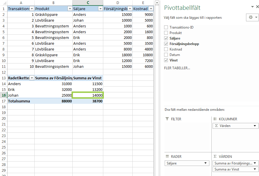 Excel pivottabell 12