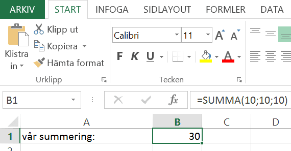 Excelfunktionen summa 1