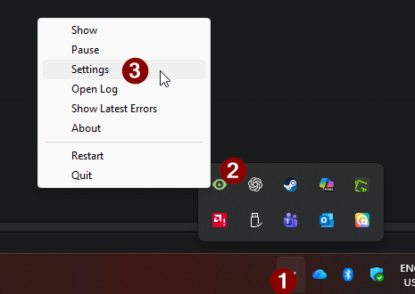 Open AutoLogger settings from system tray