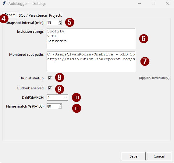 AutoLogger general settings window