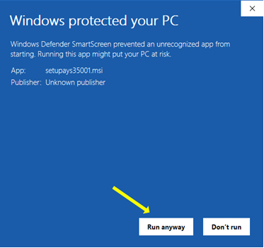 Windows Defender SmartScreen run anyway warning